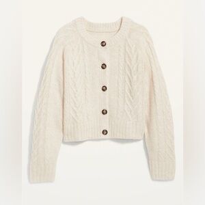 Old Navy Cream Cable Knit Cardigan Sweater Fisherman Sweater Wool Blend XL Tall